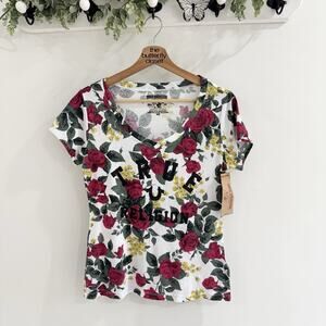 True Religion Women’s Floral League Round V Neck Graphic Floral T Shirt New M 19